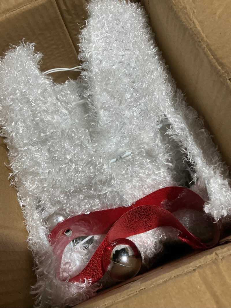 Condition photo showing As Is for 20" White Christmas Dog Lights Decoration for Indoor,3D Christmas Puppy with 30 LED Cold White Lights,Fluffy Dog Wears a Santa Hat and Collar,Christmas Tree Decoration AZ23GF-11 White Dog