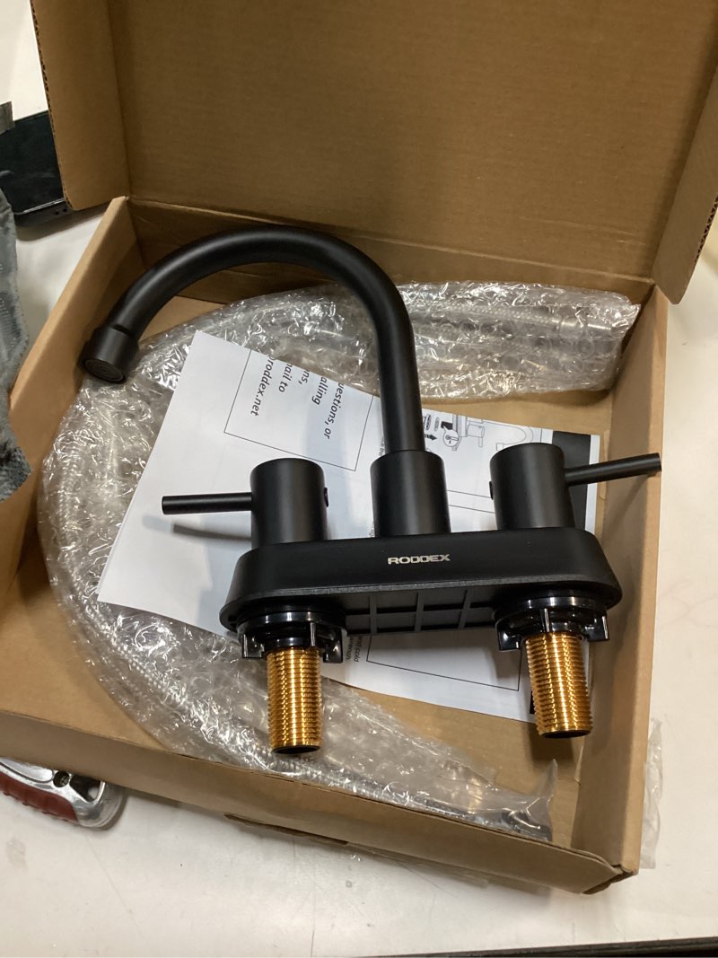 RODDEX Bathroom Sink Faucet, 4 Inch 2 Hole Centerset Matte Black Vanity Faucet with Two Handle Two W