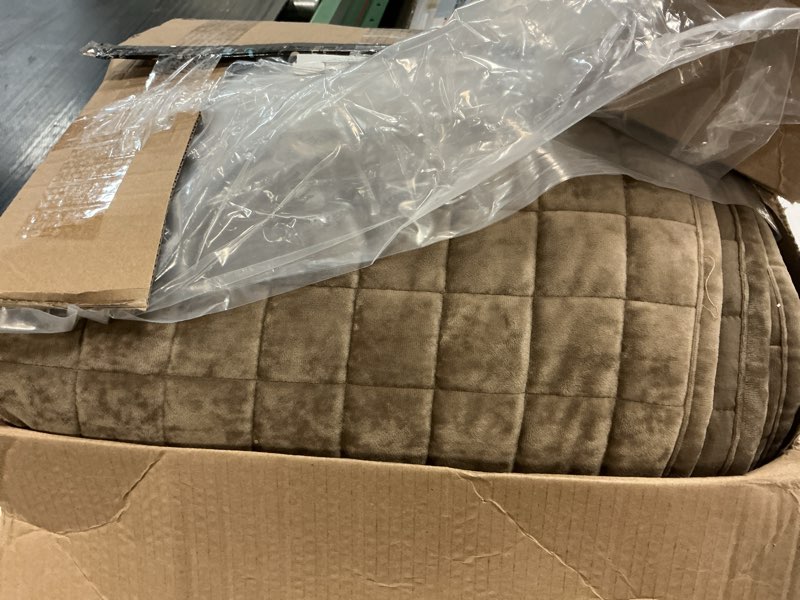 Condition photo showing Good Condition for recyco luxury velvet quilt set king size bedding sets, ultra soft velvet comforter set, lightweight channel box stitch oversized bedspread coverlet for all season, with 2 shams, mocha brown king/cal king (108" x 92") mocha brown