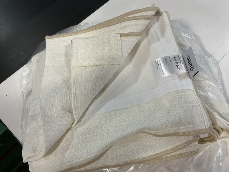 Condition photo showing Good Condition for quince piped edge cotton curtain - single panel 48x84/ 1 piece, ivory/oatmeal piping