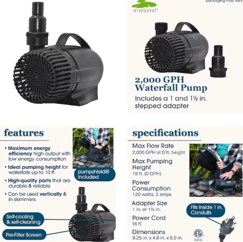 smartpond 2000.0 -GPH Submersible Corded Electric Waterfall Pump