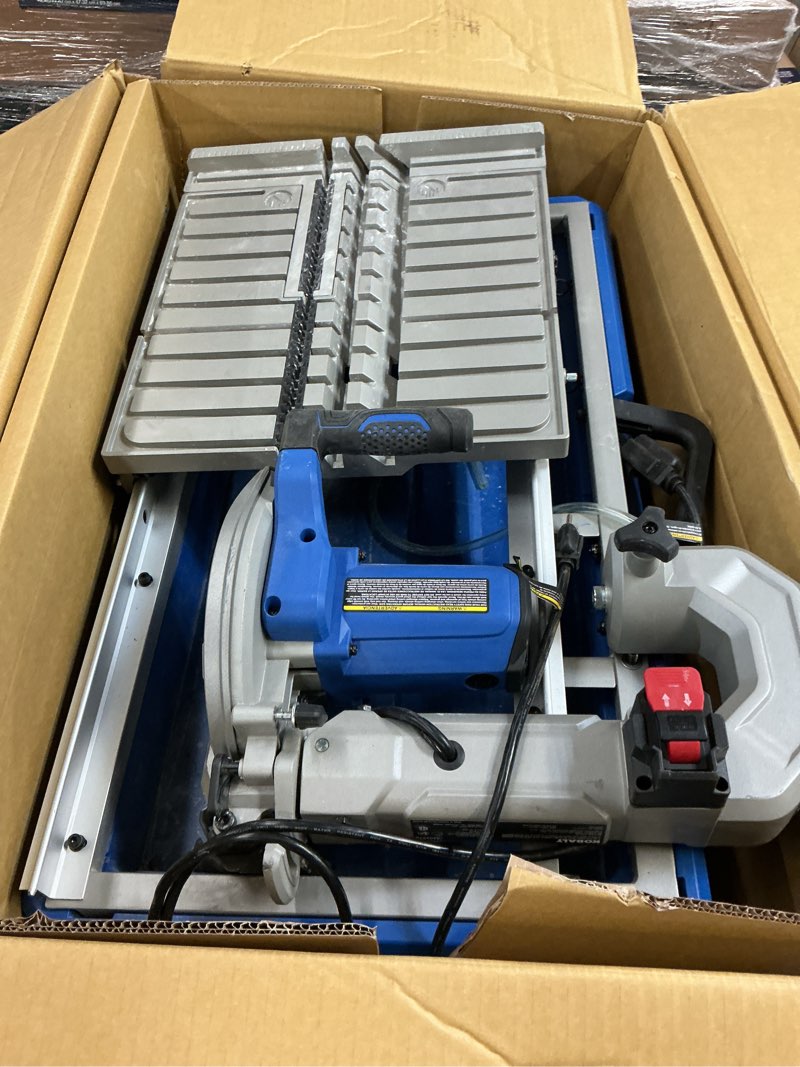 Condition photo showing As Is for kobalt folding head 9-amp 7-in corded sliding table tile saw with stand (charger not included)