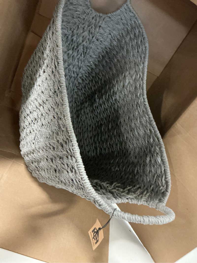 Condition photo showing Good Condition for Household Essentials Paper Rope Basket with Handles, Natural Woven Woven Storage Basket, Great for Decoration or Organization Grey Paper Rope