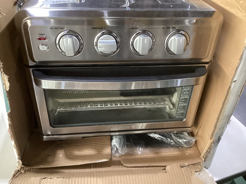 Condition photo showing As Is for Cuisinart Air Fryer Toaster Oven, 1800W, 8-in-1 with Air Fry, Convection, Broil & Warm, 0.6 Cubic Feet, 60-Minute Timer, TOA-70NAS, Stainless Steel Stainless Steel Convection Toaster Air Fryer Oven w/ Grill, AS IS, NOT TESTED