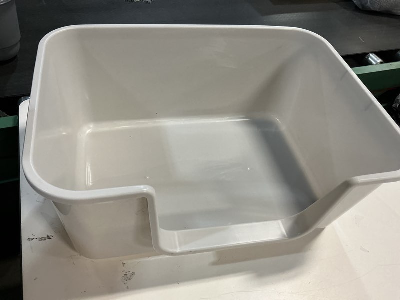 Condition photo showing As Is for Large Cat Litter Box with High Sides for Indoor Cats,XL Low Entry Open Top Cat Litter Pan for Kittens,Big or Senior Cats,High Wall Easy Cleaning Anti-Splashing Multi-cat Litter Tray (Grey)