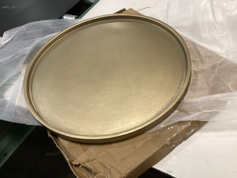 Condition photo showing Good Condition for dn deconation gold tray, 14.76“ decorative trays for coffee table, farmhouse tray, round wooden trays for living room decor 15" gold