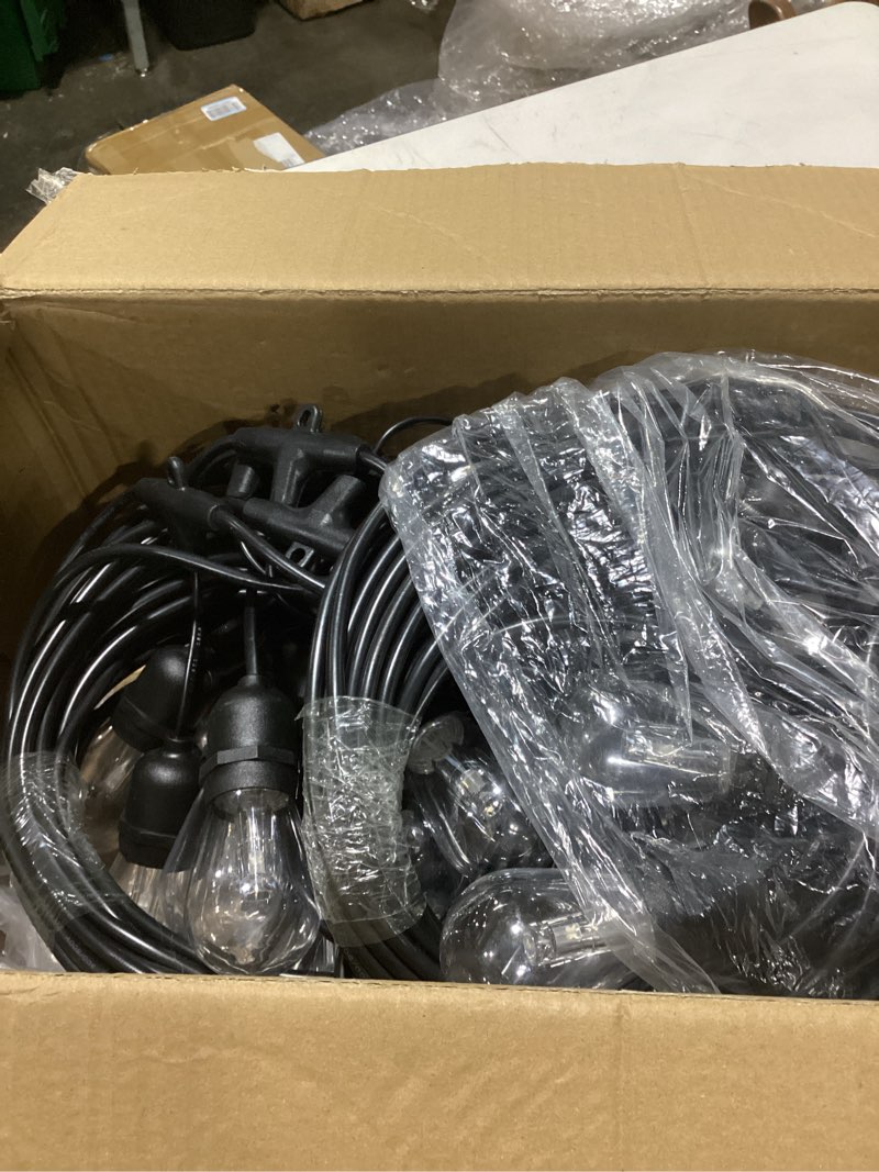 Condition photo showing As Is for outdoor safety string lights 100ft - commercial grade low voltage strand with 40 s14 shatterproof bulbs for tree garden yard bistro cafe | warm yellow 3500k party lights | ip65 waterproof | ul listed 100ft warm yellow