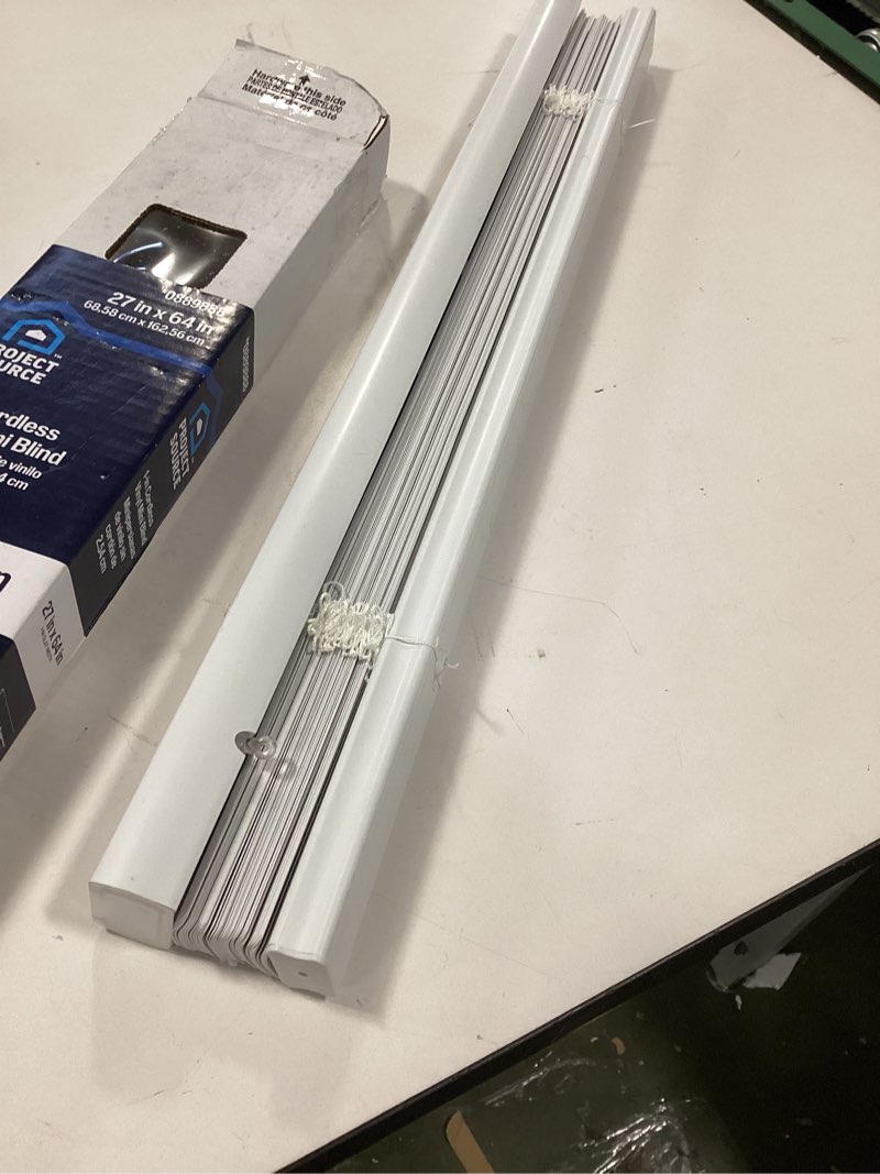 Condition photo showing As Is for Project Source Light Filtering 1-in Slat Width 27-in x 64-in White