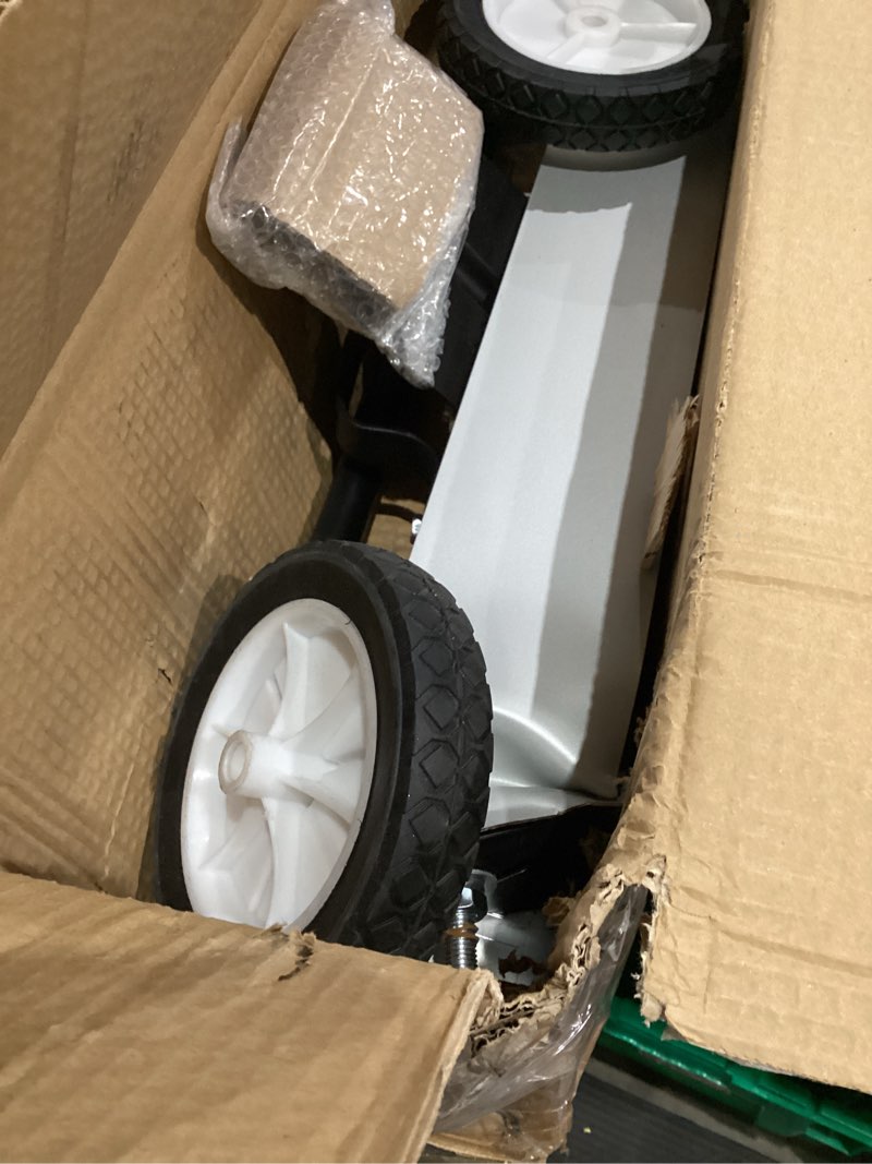 Condition photo showing As Is for neiko 53416a 24” rolling magnetic sweeper with wheels, 50 pound capacity, adjustable handle & floor magnet clearance height, metal pick up and nail magnet, floor sweeper for construction, shop, etc.