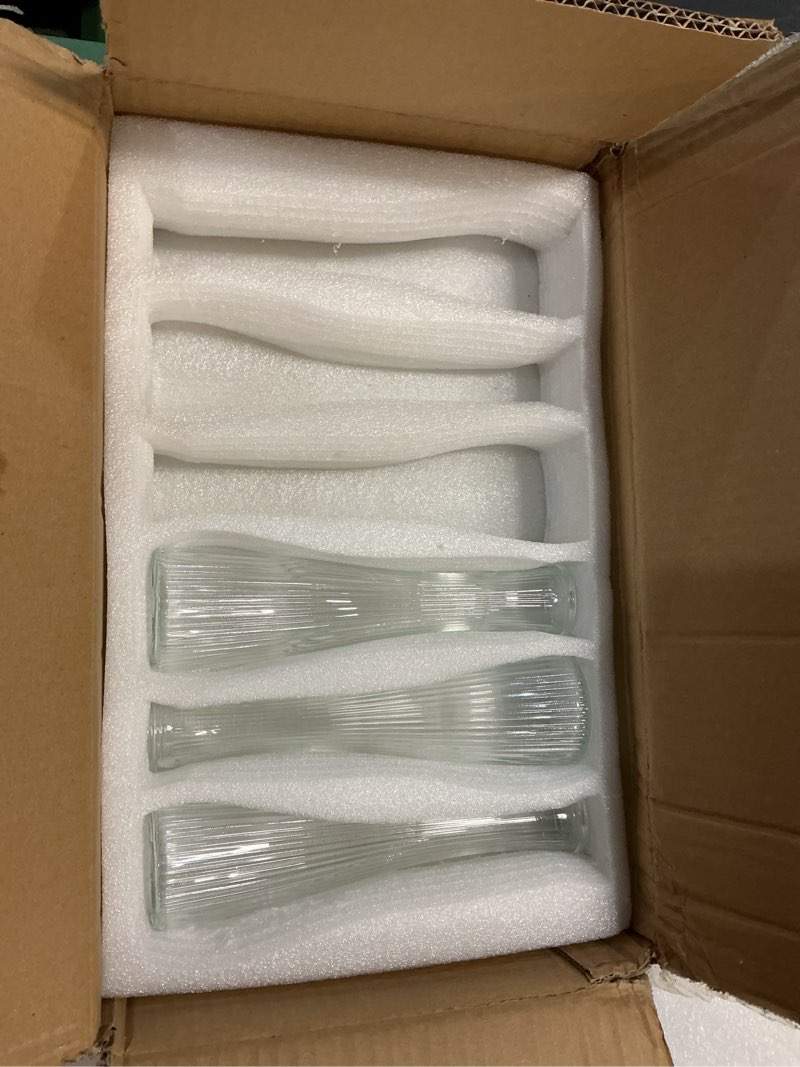Condition photo showing As Is for glass bud vases bulk 12 pcs - clear ribbed wedding centerpiece vases, small flower vases for table decor, party events & home decor clear vertical striped vase