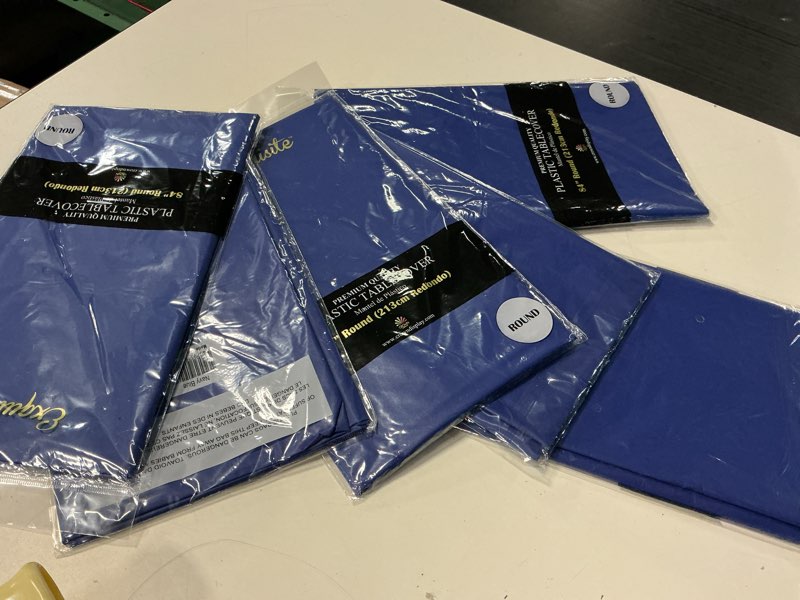 Condition photo showing New/Like New for exquisite 66% thicker premium navy blue round tablecloth 0.5 mil 6 pack plastic table cloth disposable 84 inch round plastic tablecloth won't tear easily like cheap thin brands navy blue 6