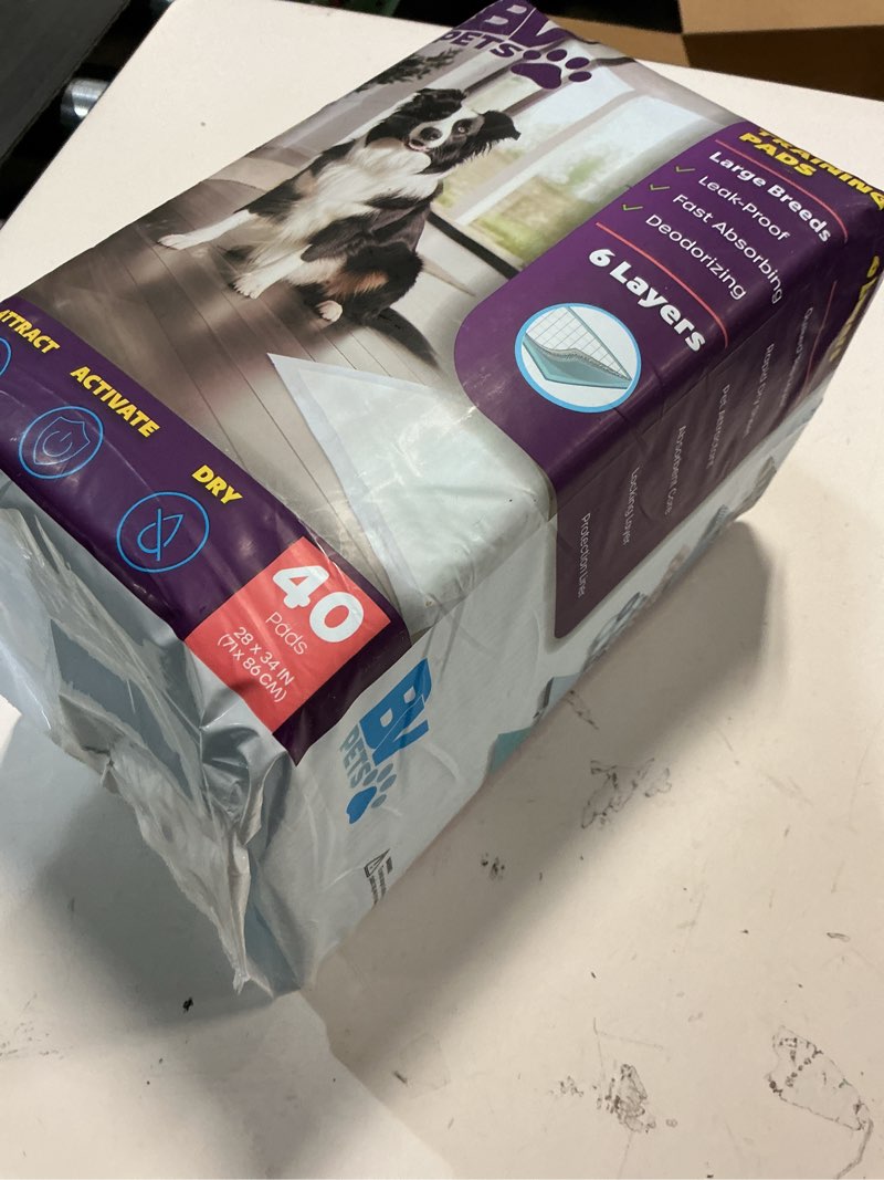 Condition photo showing New/Like New for BV Puppy Pads XL 40 Count 28"x34" - Leak-Proof Pee Pads for Dogs with 6-Layer Design, Rapid Dry Sheet & Attractant - Dog Pad Extra Large with Odor Control - Perfect for Big Dogs & Indoor Use XL / 40-Count (Standard)