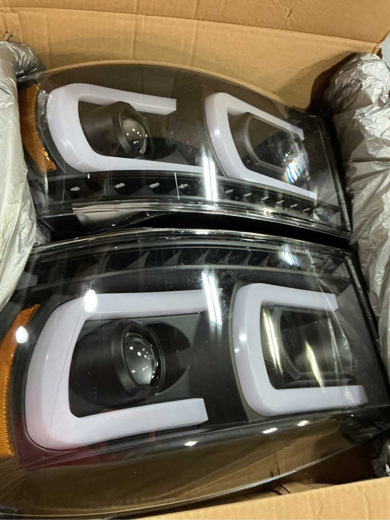 Condition photo showing Good Condition for led drl headlights assembly compatible with 2006-2008 dodge ram 1500 2500 3500 left right side replacement headlamp w/running light bar black housing amber reflector amber reflector + black housing