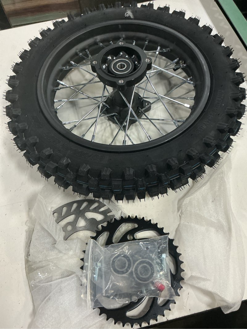 Condition photo showing Good Condition for eopoayi 3.00-12 80/100-12 rear rim wheel tire compatible with 90cc 110cc 125cc ssr125 coolster qg-214 taotao db14 65 sx kx65 baja dr70 off road pit dirt bike motorcycle parts with brake rotor sprocket