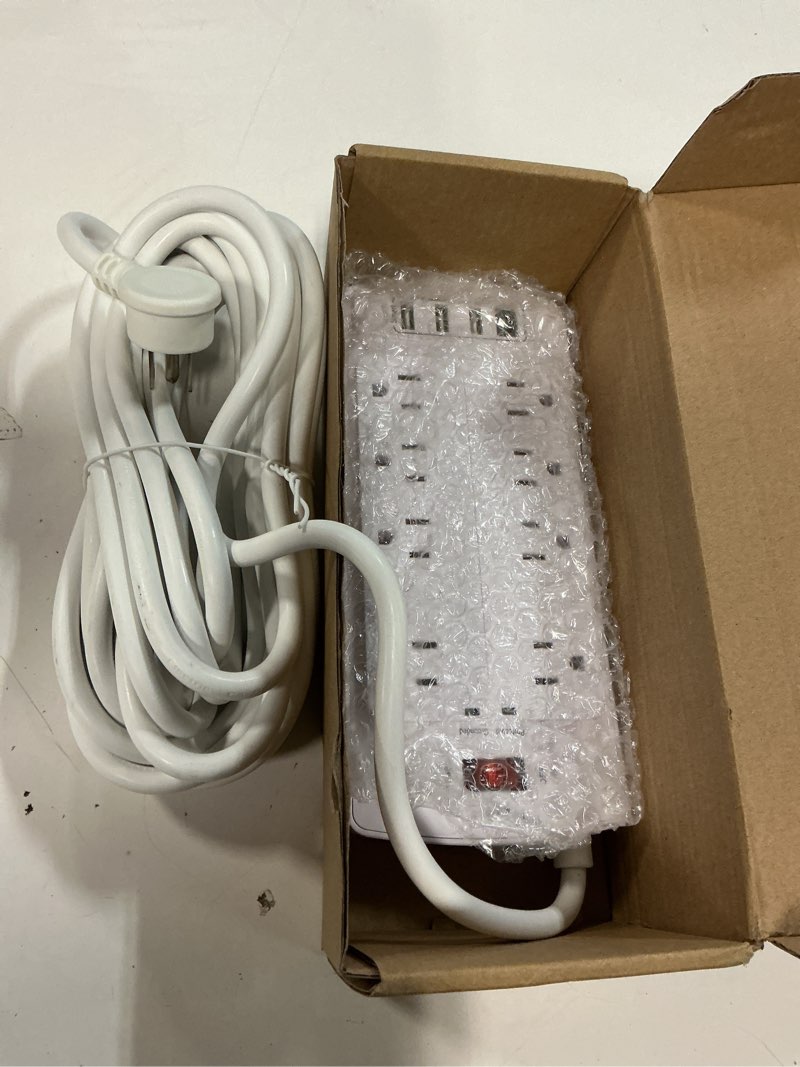 Condition photo showing Good Condition for surge protector power strip - nuetsa flat plug extension cord with 8 outlets and 4 usb ports, 20 feet power cord (1625w/13a), 2700 joules, etl listed, white 20 ft white