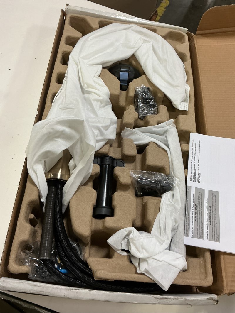 Condition photo showing Good Condition for Delta Nicoli Brushed Gold Kitchen Faucet with Pull Down Sprayer, Modern Single Hole Kitchen Sink Faucet, Single Handle, Champagne Bronze 19867LF-CZ