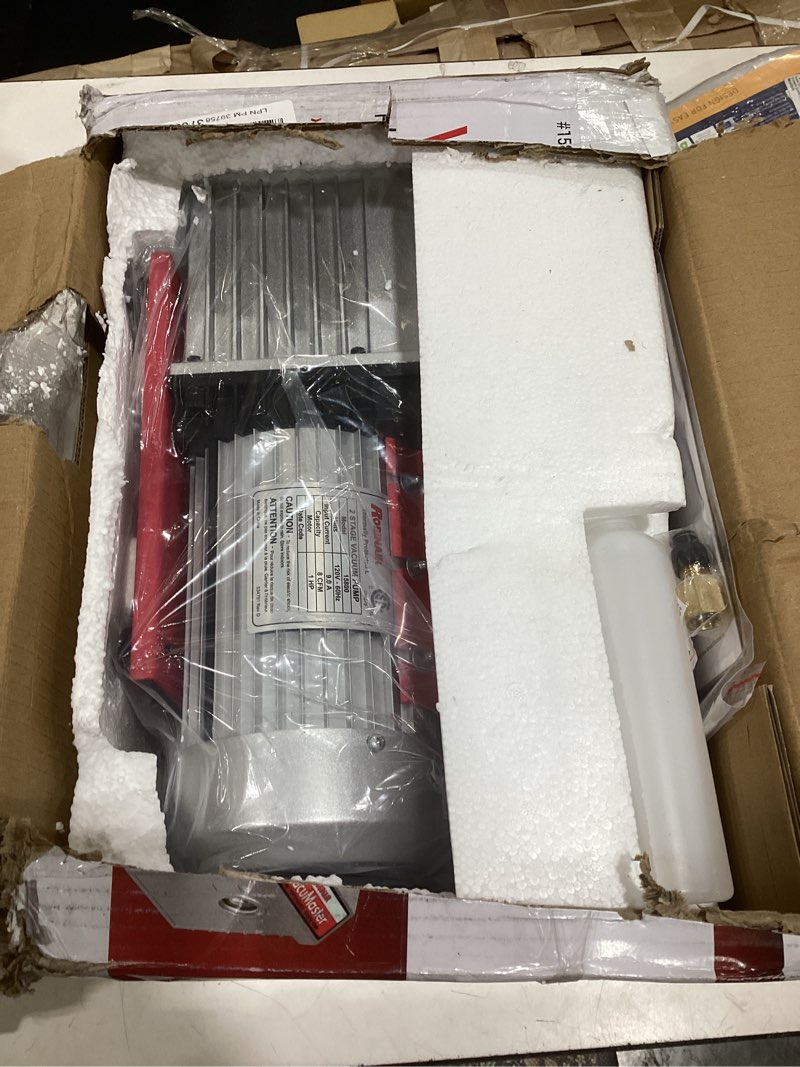 Condition photo showing As Is for robinair 15800 vacumaster economy vacuum pump - 2-stage, 8 cfm, chrome,red/silver