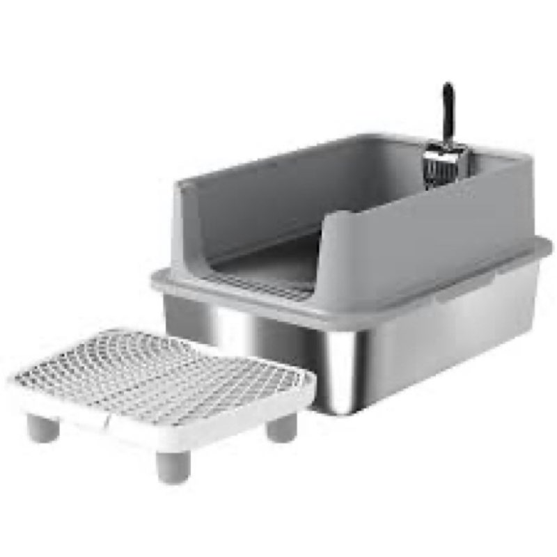 pawhut xl stainless steel cat litter box high sided include scoop & pad
