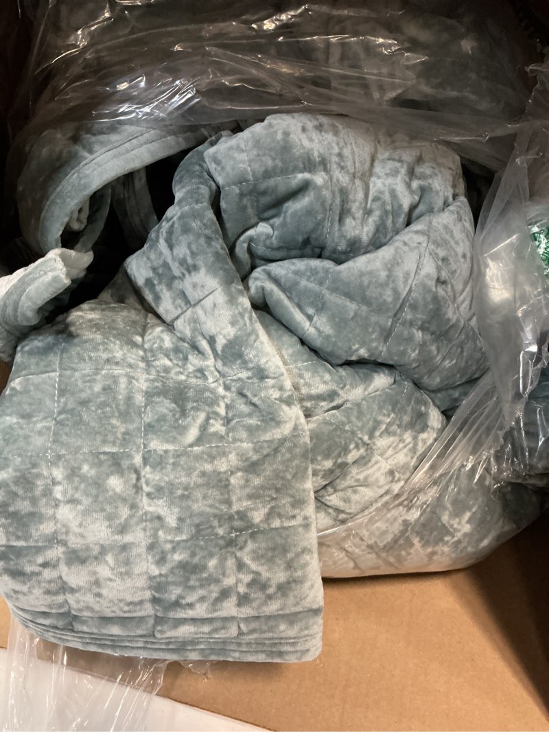 Condition photo showing Good Condition for recyco luxury velvet quilt set king size bedding sets, ultra soft velvet comforter set, lightweight channel box stitch oversized bedspread coverlet for all season, with 2 shams, blue linen king/cal king (108" x 92") blue linen