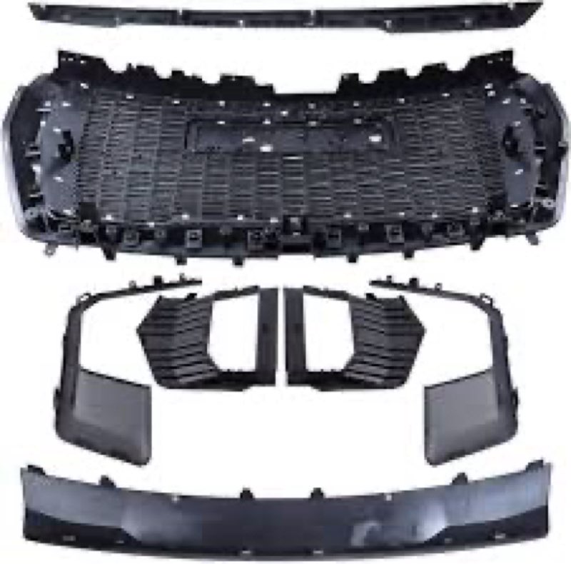 grille set 8pcs compatible with 2021-2024 gmc yukon/yukon xl denali front upper grill upper lower hood molding trim camera bracket fog light bezel fog light covers gloss black kit