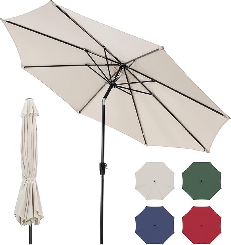 Outdoor Aluminum Patio Umbrella, Outdoor Table Umbrella with 8 Sturdy Ribs Patio Umbrella with Push Button Tilt and Crank