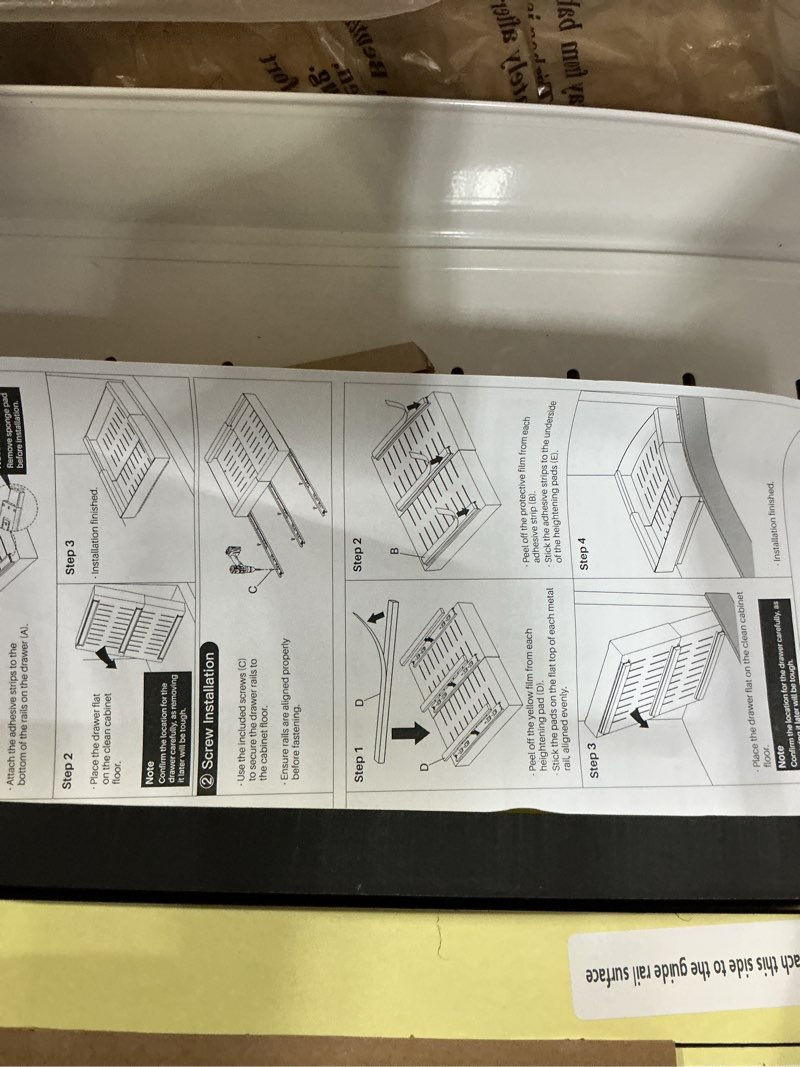 Condition photo showing Good Condition for Kitstorack Pull out Cabinet Organizer, Expandable(12"-20") Heavy Duty Slide out Drawers Fixed with Adhesive Nano Film for Pots, Roll out Shelf Storage for Kitchen Base Cabinet Organization(White) White 21" D×12"-20"W(1 Pack)