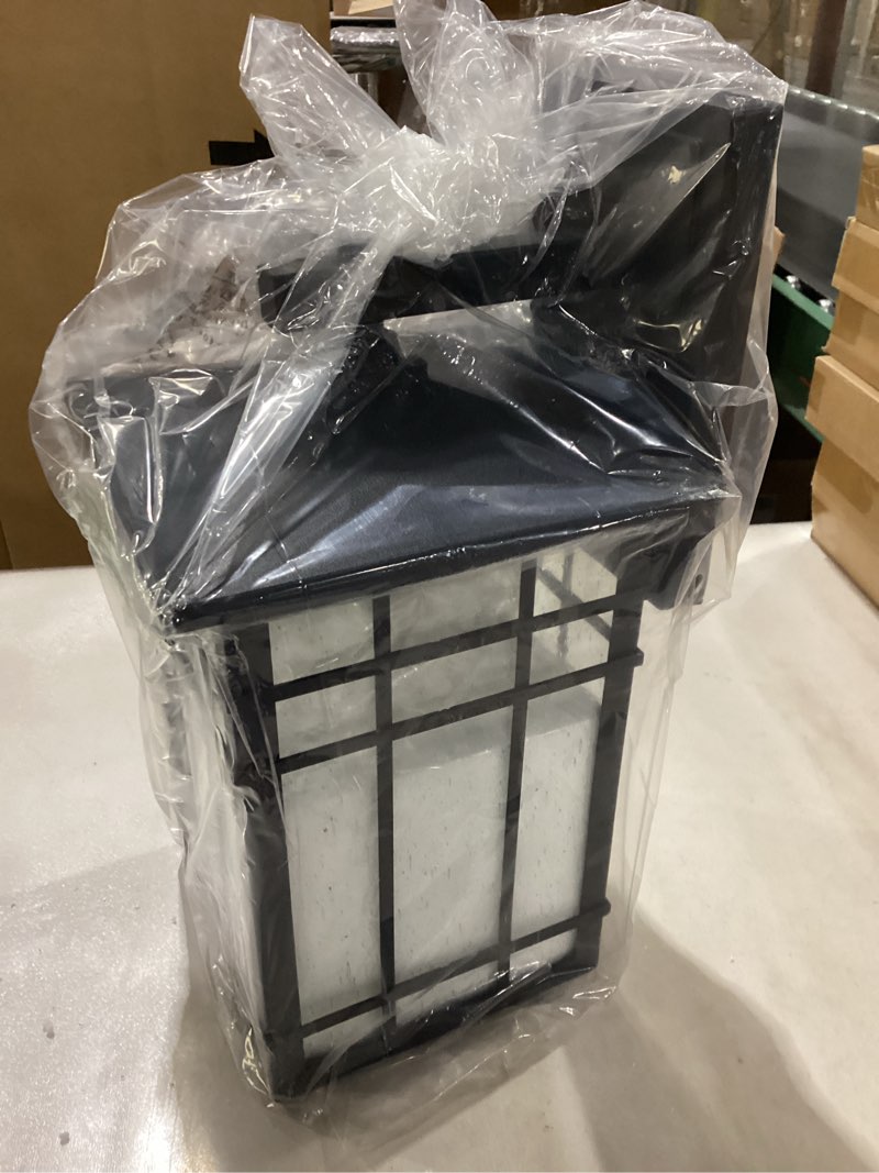 Condition photo showing New/Like New for Bestshared Outdoor Wall Lantern Modern Farmhouse Exterior Wall Light Fixture Weather-Resistant Outdoor Sconce Lighting with Seeded Glass for Porch, Patio, Garage, Entryway (Black,14.5 Inch Height) Black Medium-1Pack