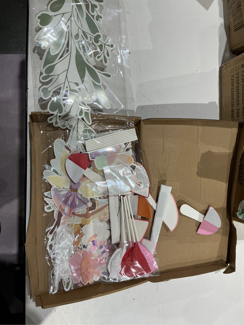 Condition photo showing As Is for taobary 22 pcs fairy party supplies decorations include fairy garland banner cake toppers and honeycomb mushroom for spring ballet dreamy forest celebration birthday party