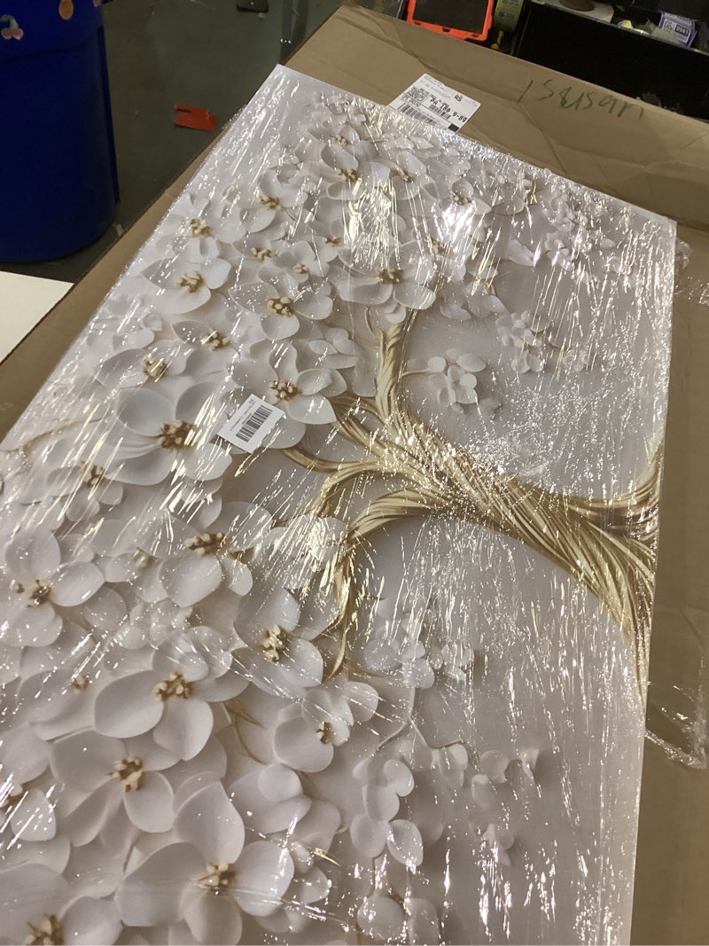 Condition photo showing New/Like New for Large Living Tree Room Canvas Wall Art Abstract Tree of Life Decor painting Pictures Nordic Gold White Flowers Poster Prints for Bathroom Bedroom Office Hallway Home Decoration White 48"L x 24"W