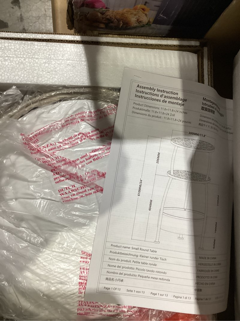 Condition photo showing New/Like New for Small Round Side Table for Living Room with Storage Basket –Small Space Saving End Table 3-Tier Nightstand Couch Corner Stand Bedroom, Garden and More 24in Tall Matte White Matte White 11.81" Dia