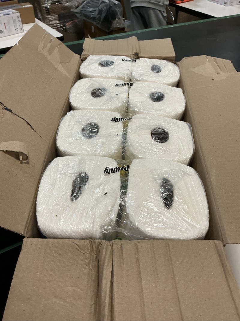 Condition photo showing New/Like New for bounty quick size paper towels, white, 8 family rolls family 8 rolls (107 sheets)