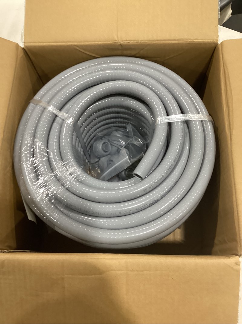 Condition photo showing Good Condition for 1/2" liquid-tight pvc conduit kit, 100ft with 10 connectors, grey, 5 straight & 5 90-degree fittings, ul certified, flexible, easy installation, multi-application 1/2inch 100ft