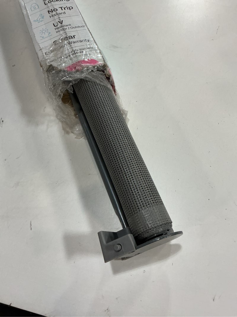 Condition photo showing New/Like New for Retractable Baby Gate Perma Child Safety 33" Tall x 71” Wide, Mesh, for Stairs, Doorways, Dogs, Pets, Indoor, Outdoor, One-Handed Operation, Locking, Easy Install, Hardware Mount, Gray Gray 33" Tall x 71" Wide