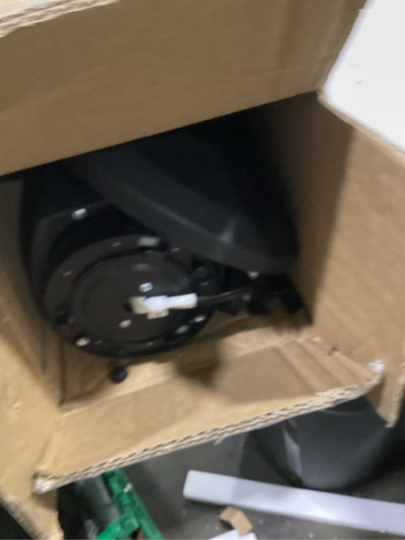 Condition photo showing As Is for amazon basics 28" 60-degree oscillating tower fan with powerful airflow for bedroom, living room, office, 3 speeds, mechanical control, air circulator, 35w, 27.8"h x 9.4"d x 9.4"w, black 28" - mechanical control