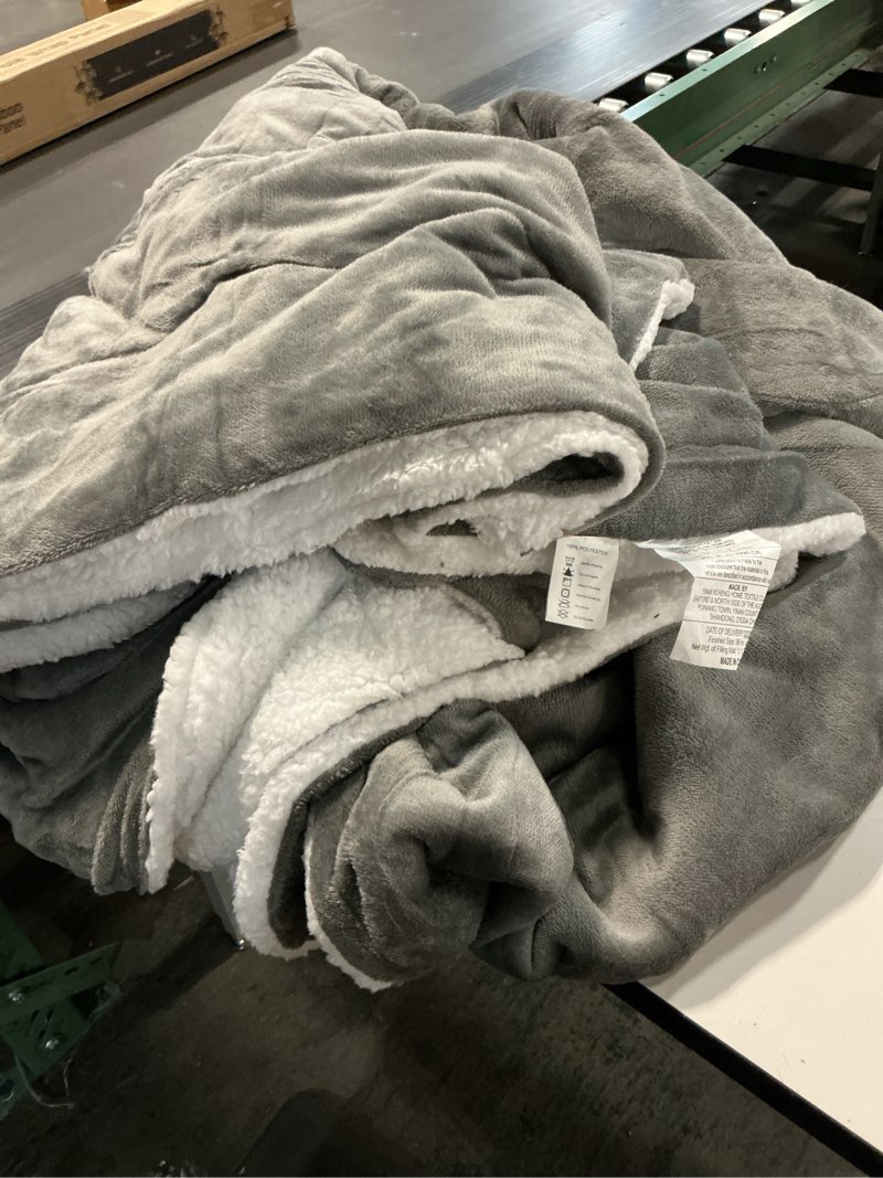 Condition photo showing As Is for CHOSHOME Sherpa Fleece Blanket- Thick Warm Blanket for Winter, Soft Fuzzy Plush Blanket for Bed, Couch, Travel (Grey, Oversized King 96" x 120") Grey Oversized King (96" x 120")