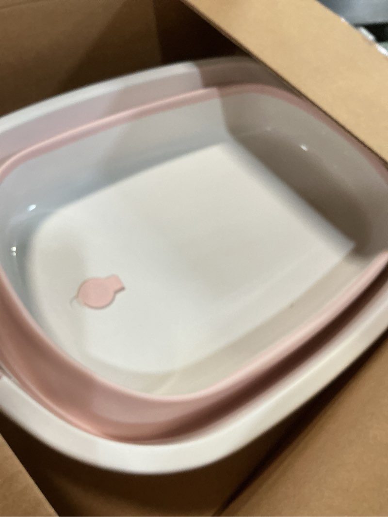 Condition photo showing As Is for Collapsible Dog Bath Tub for Small Dogs & Cats, Portable Puppy Bath Tub with Water Drain Plug, Space Saving Foldable Pet Bathtub for Indoor & Outdoor Use, Pink