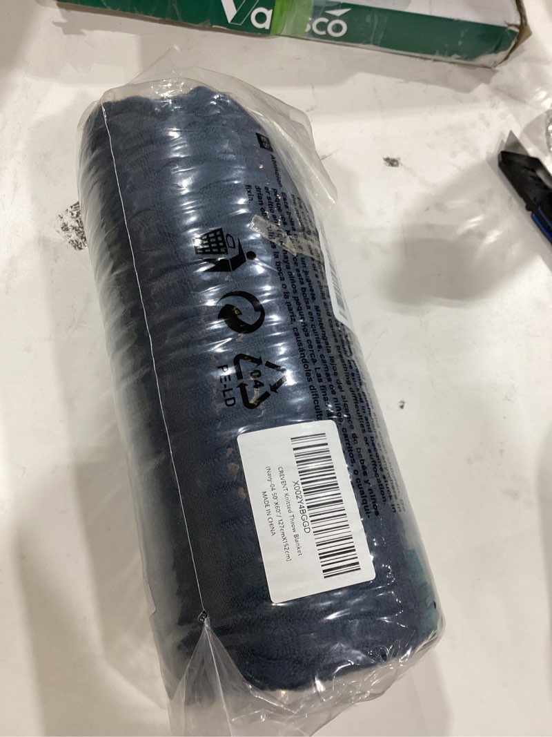 Condition photo showing Good Condition for CREVENT Farmhouse Waffle Knit Throw Blanket for Couch Sofa Chair Bed Home Decoration, Soft Warm Cozy Light Weight for Spring Summer Fall (50''X60'' Navy Blue) Navy Waffle