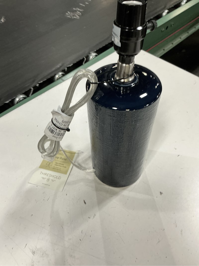 Condition photo showing New/Like New for linen textured ceramic small lamp base dark blue - threshold™: cylindrical, no assembly required, ul listed