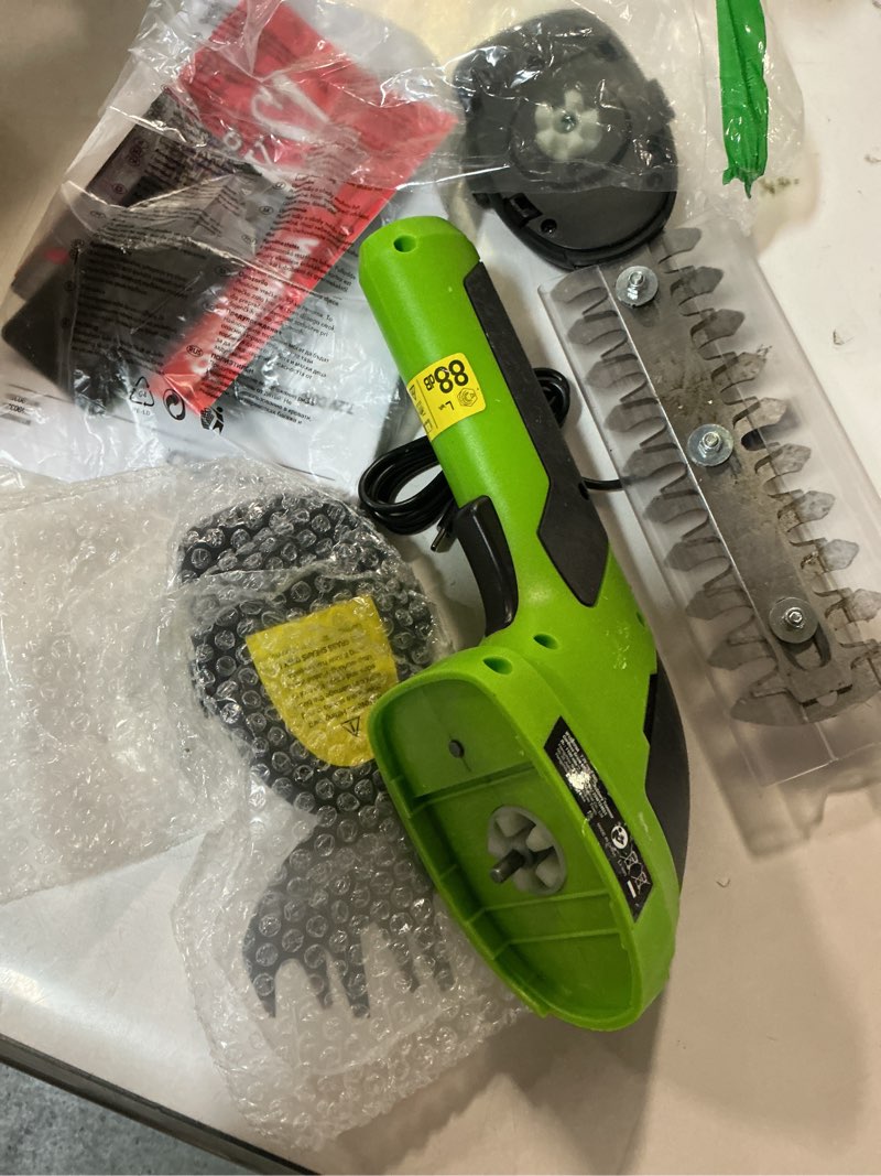 Condition photo showing As Is for WORKPRO Cordless Grass Shear & Shrubbery Trimmer - 2 in 1 Handheld 7.2V Electric Grass Trimmer Hedge Shears/Grass Cutter Rechargeable Lithium-Ion Battery and Type-C Cable Included