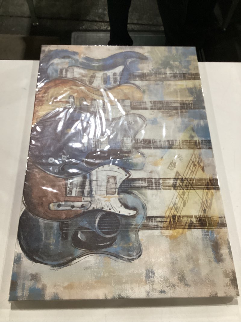 Condition photo showing New/Like New for laiart guitar wall art modern blue canvas prints musical themed canvas picture artwork to hang for bedroom living room office wall decor size 16x24 24"l x 16"w