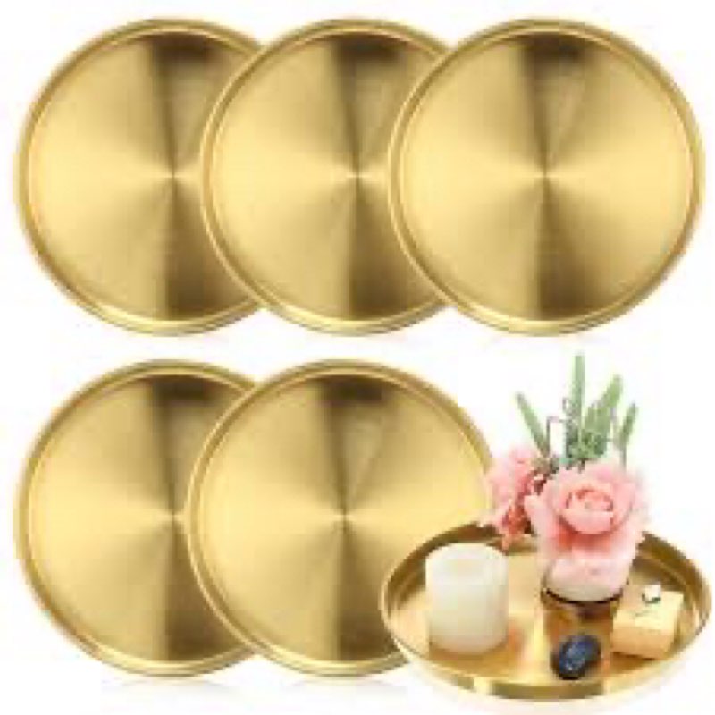 6 pcs 12 inch gold round serving tray, gold tray serving platter, stainless steel circle decorative 