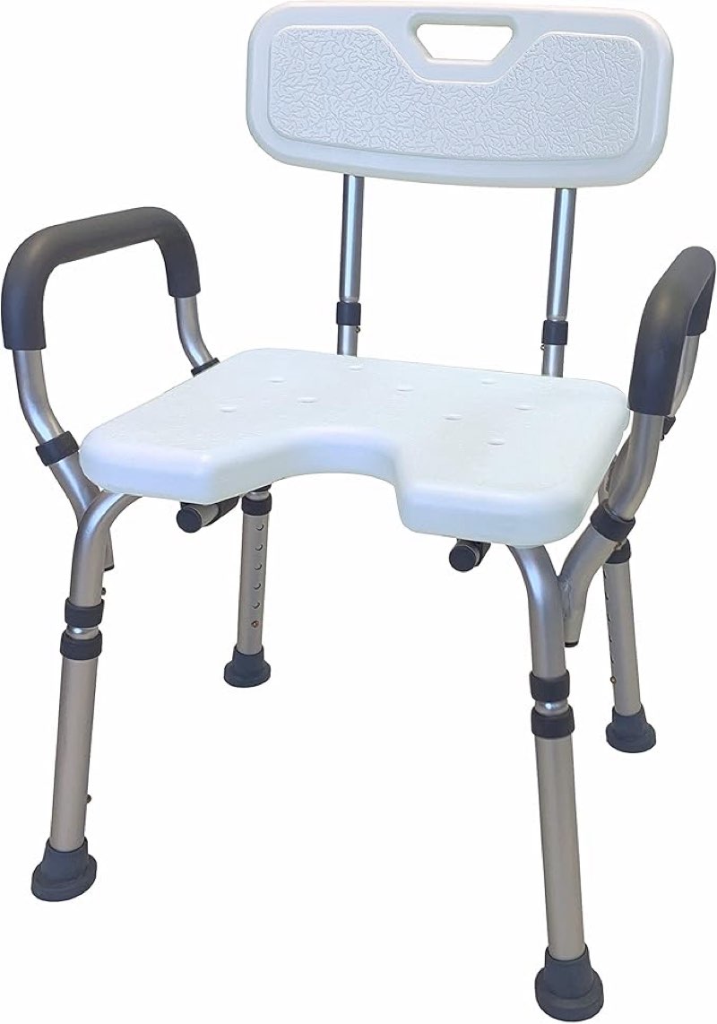 Deluxe Armed Shower & Bath Chair with Back & Arms, Snap On Tool Free Assembly, Lightweight & Seat Height Adjustable, Great for Travel (Hygienic with Back)