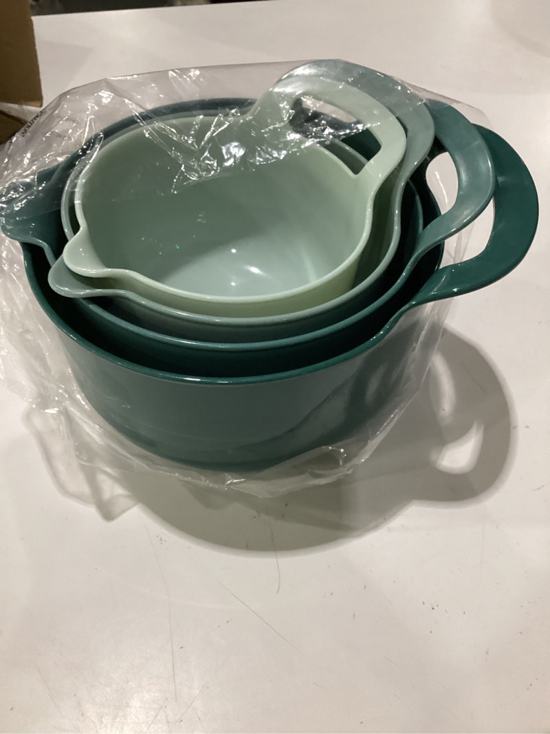 Condition photo showing Good Condition for boxedhome 4 pack nesting mixing bowl with pour spout and handle, bpa free microwave & dishwasher safe(green, 4 pack with handle)