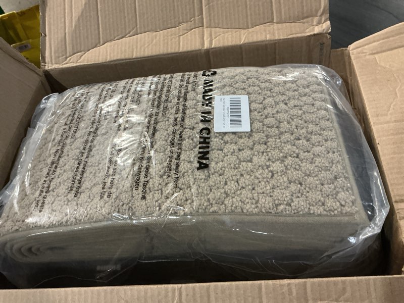 Condition photo showing Good Condition for jsei stair treads for wooden steps, 14 pack 9" x 28" non-slip machine washable carpet stair treads with tpe backing, soft indoor stair rug runner for kids elders & pets, 100% polyester, beige 28''x9'' beige 14