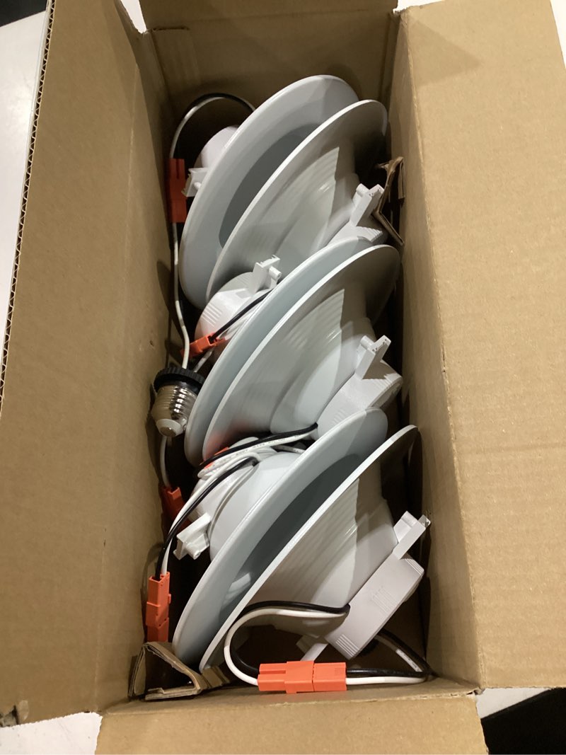 Condition photo showing Good Condition for 6 pack 5/6 inch 5cct led recessed lighting retrofit, 2700k/3000k/4000k/5000k/6500k selectable, dimmable can lights with baffle trim, 12w=100w, high brightness 1000lm, ic& wet rated, etl&fcc certified