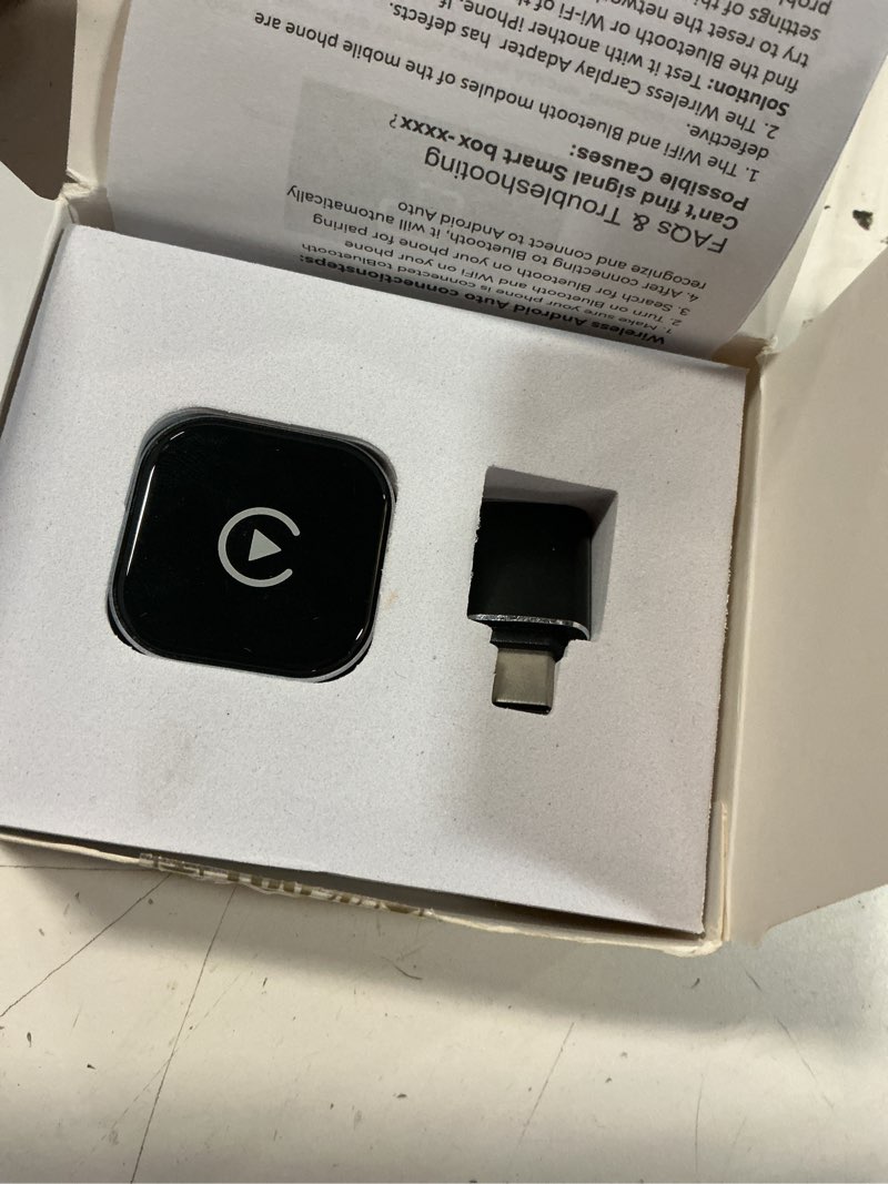 Condition photo showing Good Condition for wireless carplay adapter, 2026 upgraded wired to wireless for apple carplay & android auto, mini usb design car play adapter with type-c extension, plug and play, stable connection & no latency white