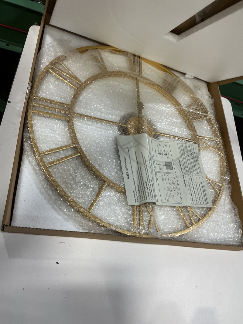 Condition photo showing New/Like New for vintage retro roman numerals metal gold large wall clock - 24 inch silent non-ticking decorative, battery operated for farmhouse, kitchen, bedroom gold 24inch