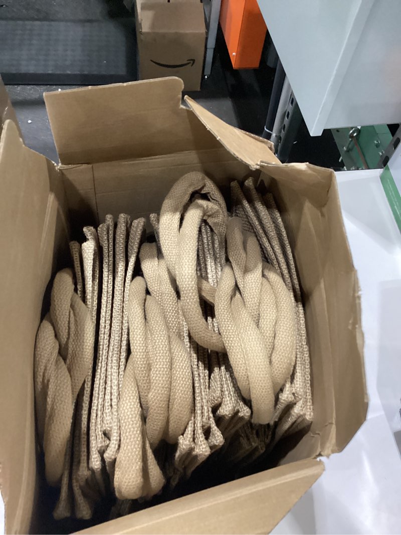 Condition photo showing As Is for missing iteams 20 pack burlap tote bags with handles reusable jute gift bags thank you gift tags chiffon silk ribbons for wedding invitations parties and baby showers bridesmaid (blue)