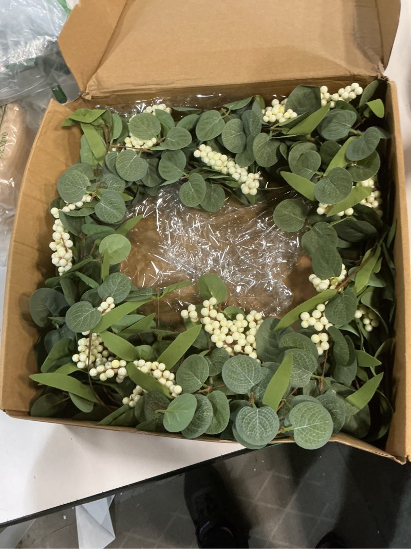 Condition photo showing Good Condition for pinkpum 22'' eucalyptus wreath for front door, porch, window - green decor for home, farmhouse - spring, summer, fall, all seasons white 22''