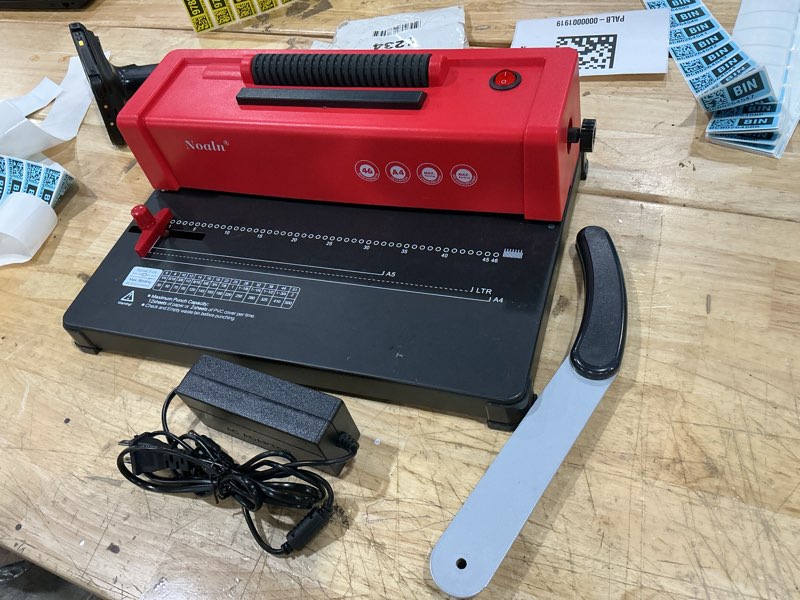 Condition photo showing As Is for nolan upgraded binding machine spiral coil binder,46-hole book binder with electric coil inserter,4:1 pitch,100pcs comb binding spines&1 crimper plier,school office home,anti-rust stainless steel